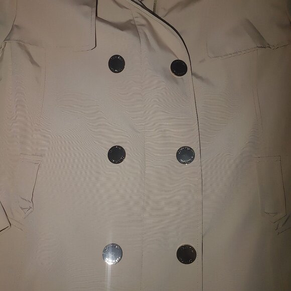 Calvin Klein Coat SM Beige Cream Double Breasted Trench Hood Satin Lining - Picture 16 of 16